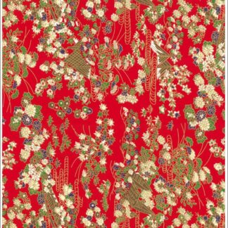 Japanese Chiyogami - Red Blossom Drag Gold Overlay